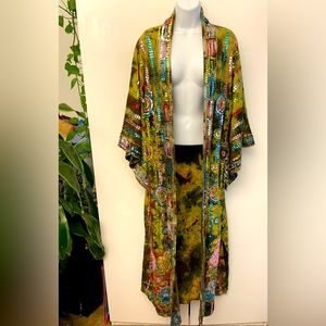 Festival Universe green ice tie dyed sequin embellished kimono robe dream coat